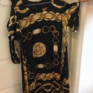 Black Mini Dress with Gold Chain Print